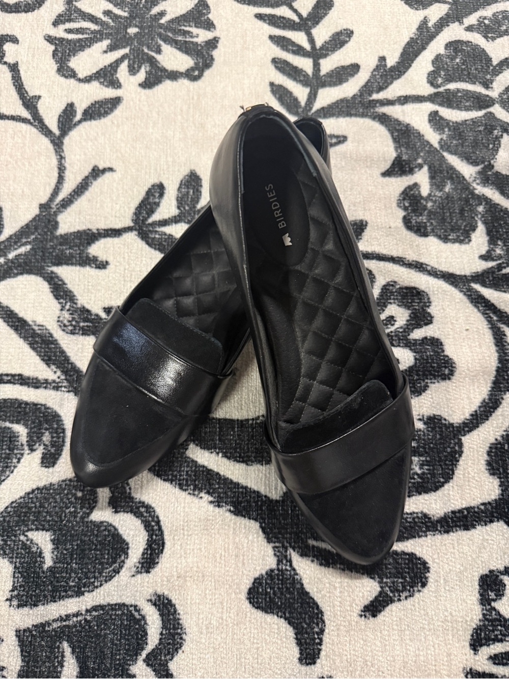 Birdies Sparrow Black Quilted-Insole Pointed-Toe Flats